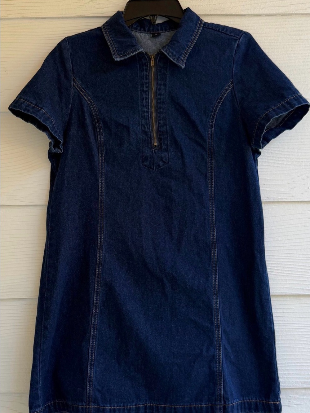 Dark Blue Denim Polo Dress 3/4 Zip Front